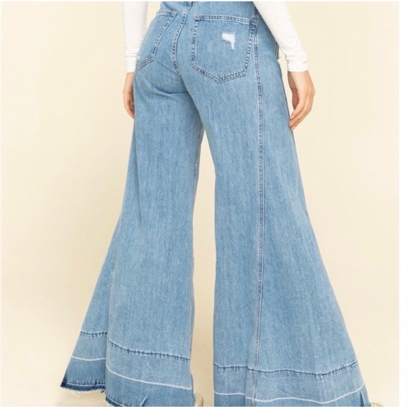 Show Me Your Mumu San Fran Overalls Medium Carolina Blue Flared Festival Boho - Picture 4 of 12